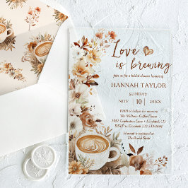 Boho Bruiloftsdagsborrel met 'Love Is Brewing' kof Acryl Uitnodigingen