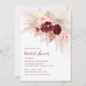 Boho Bruiloftsfeest Burgundy Pampas Grasrozen Kaart (Voorkant)