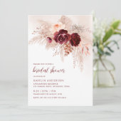 Boho Bruiloftsfeest Burgundy Pampas Grasrozen Kaart (Staand voorkant)