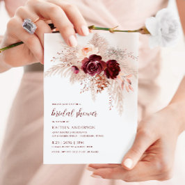 Boho Bruiloftsfeest Burgundy Pampas Grasrozen Kaart