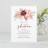 Boho Bruiloftsfeest Burgundy Roze Goud Pampas Kaart (Staand voorkant)