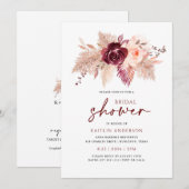 Boho Bruiloftsfeest Burgundy Roze Goud Pampas Kaart (Voorkant / Achterkant)