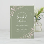 Boho bruiloftsfeest met roze en groene boog kaart (Staand voorkant)