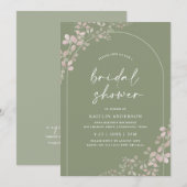 Boho bruiloftsfeest met roze en groene boog kaart (Voorkant / Achterkant)