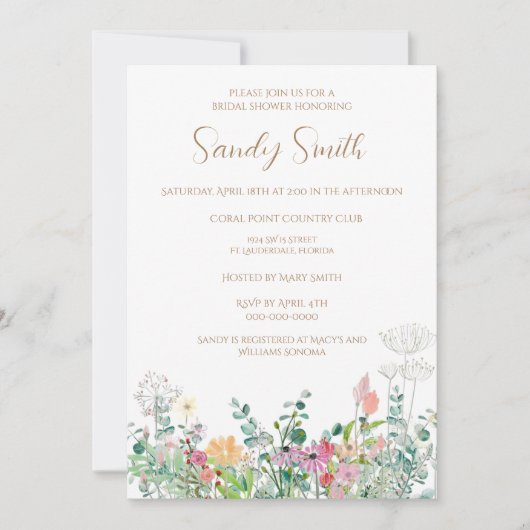 Boho Bruiloftsfeest Watercolor Wilde Bloem Kaart (Voorkant)