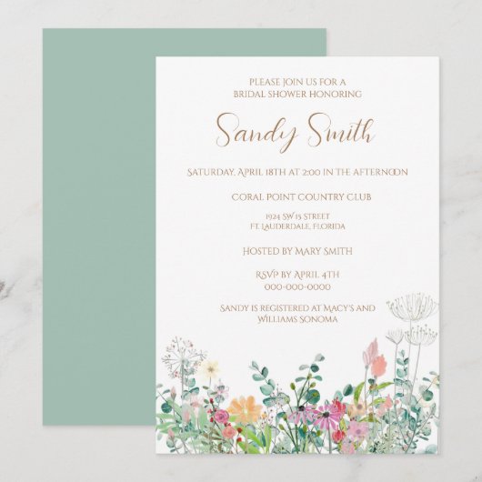 Boho Bruiloftsfeest Watercolor Wilde Bloemen Kaart (Voorkant / Achterkant)