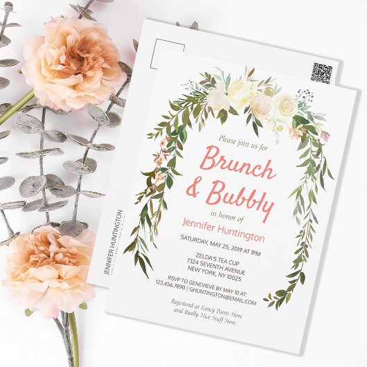 Boho bruiloftsuitnodiging voor brunch met bubbels briefkaart