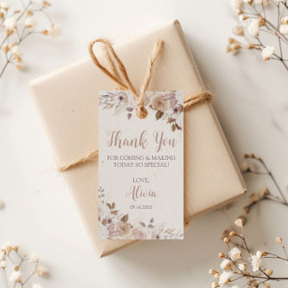 Boho Bruin Beige Bloemige Verjaardag Cadeaulabel