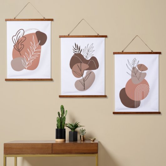 Boho Bruin Beige Neutrale Kleuren Abstract Hangend Wandkleed (Asymmetrisch)