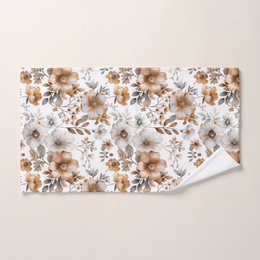 Boho Bruin Beige Taupe Grijs Bloemrijk Botanisch N Bad Handdoek (Handdoek)