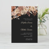 Boho Bruin Bloemen Winter Zwart Bruiloft Kaart (Staand voorkant)