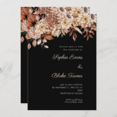 Boho Bruin Bloemen Winter Zwart Bruiloft Kaart (Voorkant / Achterkant)