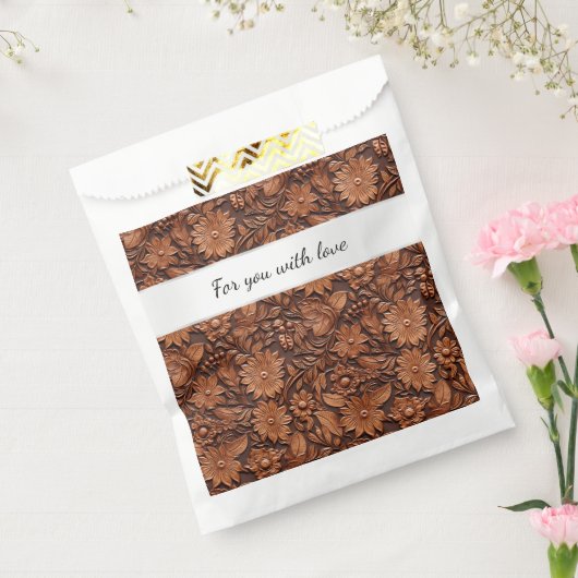 Boho Bruin Faux Leer Bloemen Bruiloft Bedankzakje (Gezegeld)