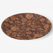 Boho Bruin Faux Leer Bloemen Bruiloft Papieren Bordje (Gekanteld)