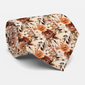 Boho Bruin Gouden Bloemen Waterverf Bloemen Trouwe Stropdas (Opgerold)