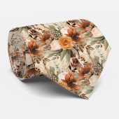 Boho Bruin Gouden Bloemen Waterverf Bloemen Trouwe Stropdas (Opgerold)