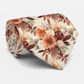 Boho Bruin Gouden Bloemen Waterverf Bloemen Trouwe Stropdas (Opgerold)