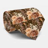 Boho Bruin Gouden Bloemen Waterverf Bloemen Trouwe Stropdas (Opgerold)