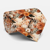 Boho Bruin Gouden Bloemen Waterverf Bloemen Trouwe Stropdas (Opgerold)