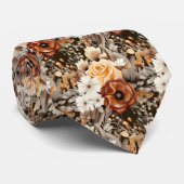 Boho Bruin Gouden Bloemen Waterverf Bloemen Trouwe Stropdas (Opgerold)