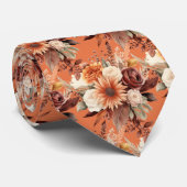 Boho Bruin Gouden Bloemen Waterverf Bloemen Trouwe Stropdas (Opgerold)