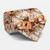 Boho Bruin Gouden Bloemen Waterverf Bloemen Trouwe Stropdas (Opgerold)