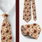 Boho Bruin Gouden Bloemen Waterverf Bloemen Trouwe Stropdas