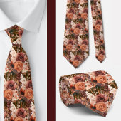 Boho Bruin Gouden Bloemen Waterverf Bloemen Trouwe Stropdas