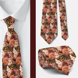 Boho Bruin Gouden Bloemen Waterverf Bloemen Trouwe Stropdas