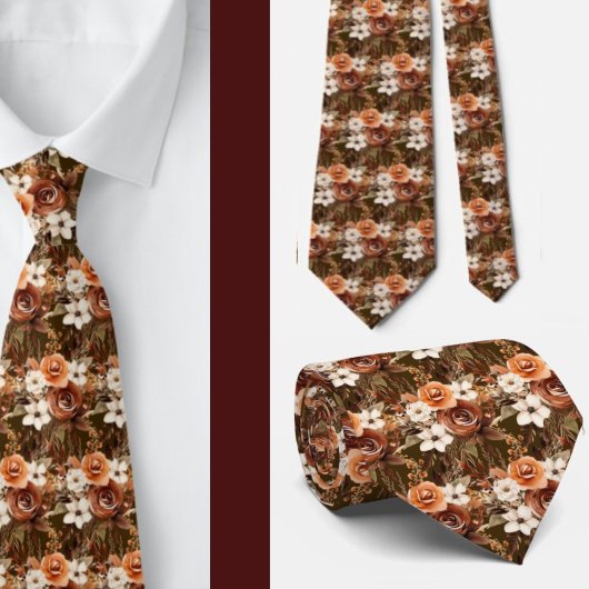 Boho Bruin Gouden Bloemen Waterverf Bloemen Trouwe Stropdas