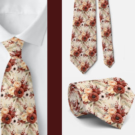 Boho Bruin Gouden Bloemen Waterverf Bloemen Trouwe Stropdas