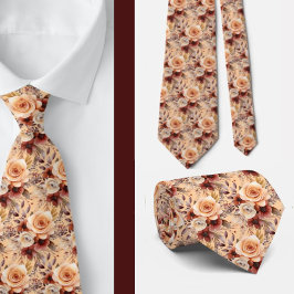 Boho Bruin Gouden Bloemen Waterverf Bloemen Trouwe Stropdas