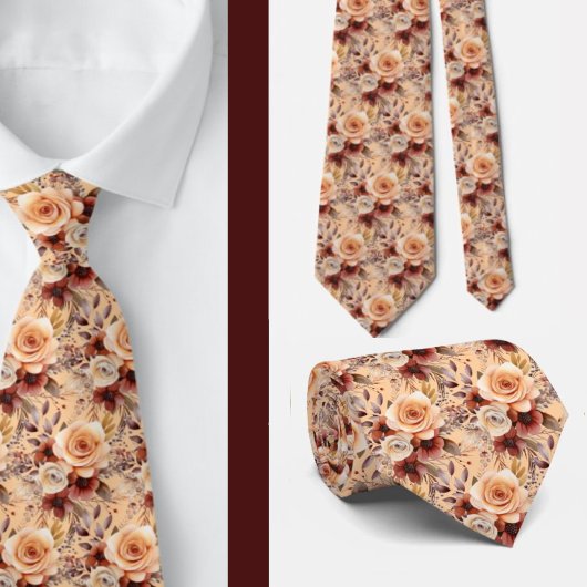 Boho Bruin Gouden Bloemen Waterverf Bloemen Trouwe Stropdas