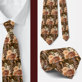 Boho Bruin Gouden Bloemen Waterverf Bloemen Trouwe Stropdas