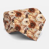 Boho Bruin Gouden Bloemen Waterverf Bloemen Trouwe Stropdas (Opgerold)