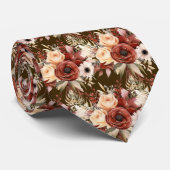 Boho Bruin Gouden Bloemen Waterverf Bloemen Trouwe Stropdas (Opgerold)