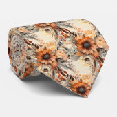 Boho Bruin Gouden Bloemen Waterverf Bloemen Trouwe Stropdas (Opgerold)