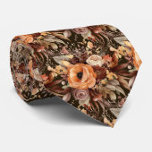 Boho Bruin Gouden Bloemen Waterverf Bloemen Trouwe Stropdas (Opgerold)