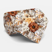 Boho Bruin Gouden Bloemen Waterverf Bloemen Trouwe Stropdas (Opgerold)