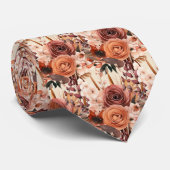 Boho Bruin Gouden Bloemen Waterverf Bloemen Trouwe Stropdas (Opgerold)