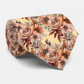 Boho Bruin Gouden Bloemen Waterverf Bloemen Trouwe Stropdas (Opgerold)