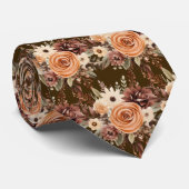 Boho Bruin Gouden Bloemen Waterverf Bloemen Trouwe Stropdas (Opgerold)