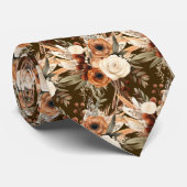 Boho Bruin Gouden Bloemen Waterverf Bloemen Trouwe Stropdas (Opgerold)