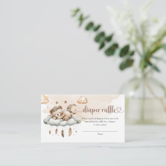 Boho bruin ivoor teddybeer wolk 9 luier verloting informatiekaartje (Staand voorkant)