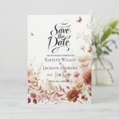 Boho Bruin met Vlinders Bloemen Bruiloft Save The Date (Staand voorkant)