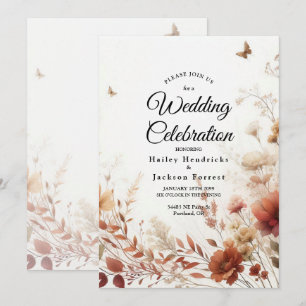 Boho Bruin met Vlinders Bloemhuwelijk Kaart