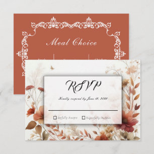 Boho Bruin met Vlinders Bloemrijke Trouwdag RSVP Kaartje