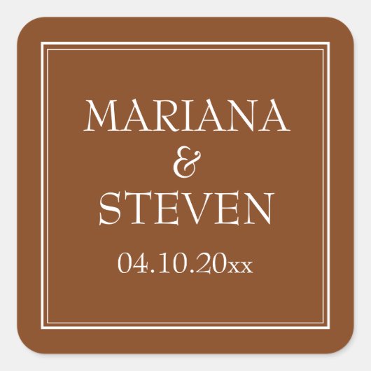 Boho Bruin Moderne Rand Minimalistisch Vierkante Sticker (Voorkant)
