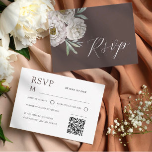 Boho Bruin & Off White Watercolor Bloem RSVP Kaartje
