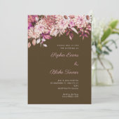 Boho Bruin Roze Bloemige Winter Bruin Bruiloft Kaart (Staand voorkant)